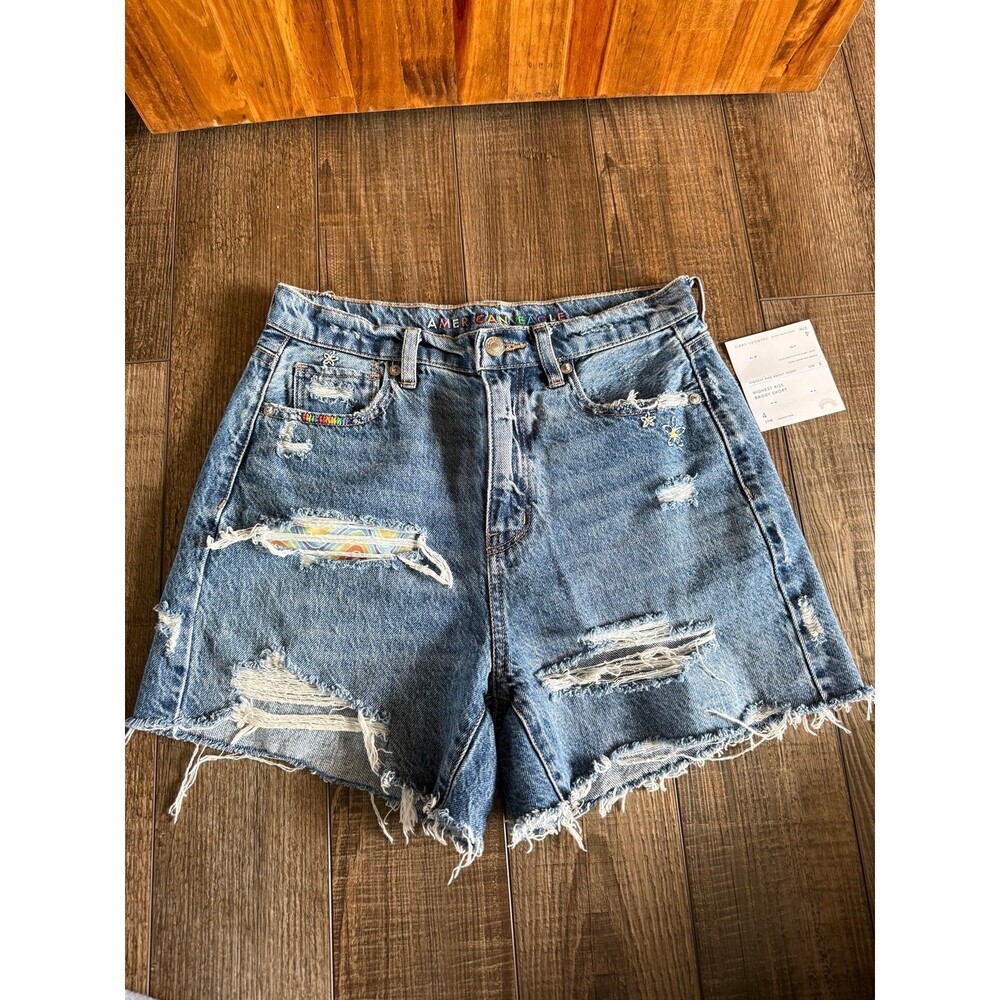 American Eagle Pride Highest Rise Baggy Shorts Sz. 4 NWT Medium Blue